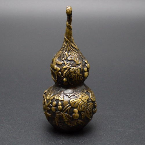 古玩雜項純銅收藏吉祥開蓋寶葫蘆家居裝飾工藝品風(fēng)水擺件